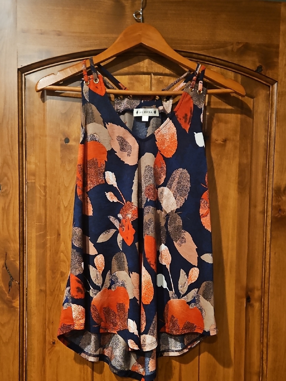 Agenda Navy Floral Tank with Orange and Cream Blooms